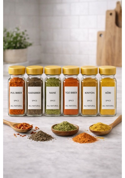 6 Lı Bambu Kapaklı Baharat Kavanozu Diğer