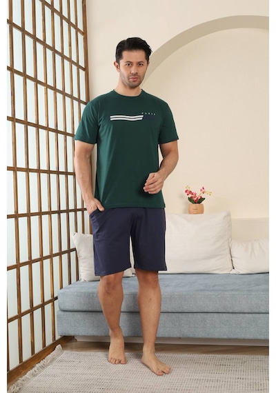 Seboteks %100 Pamuklu Kısa Kollu Cepli Erkek Şortlu Pijama Takımı 2015 Haki