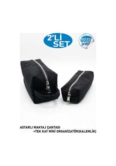 2li Set Makyaj Çantası Ve Kalemlik,mini Organizatör Su Geçirmez Tek Gözlü