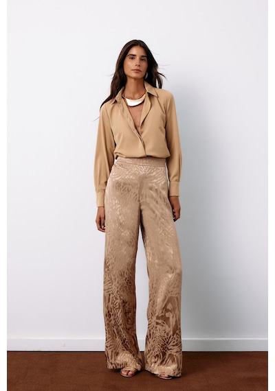 Sateen Desenli Saten Pantolon - Vizon-134957 Vizon