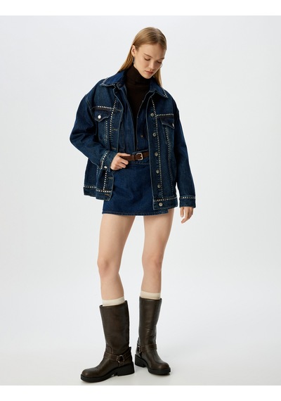 Koton Taşlı Cep Detaylı Klasik Yaka Düğmeli Oversize Kot Ceket Koyu İndigo 5wal50052md Dark Indigo İndigo Koton Taşlı Cep Detaylı Klasik Yaka Düğmeli Oversize Kot Ceket Koyu İndigo 5wal50052md Dark Indigo İndigo