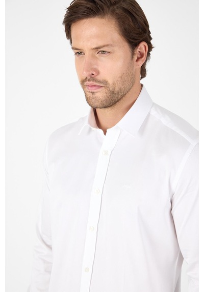 İmza Beyaz Sert Yaka Düz Classic %100 Pamuk Slim Fit Gömlek 1004250324 Beyaz