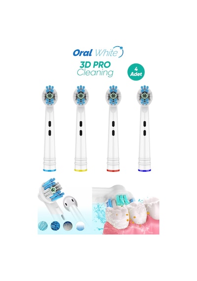3 D Pro Cleaning Beyazlatma Teknolojisi Oral-B Uyumlu 4 Adet Yedek Başlık