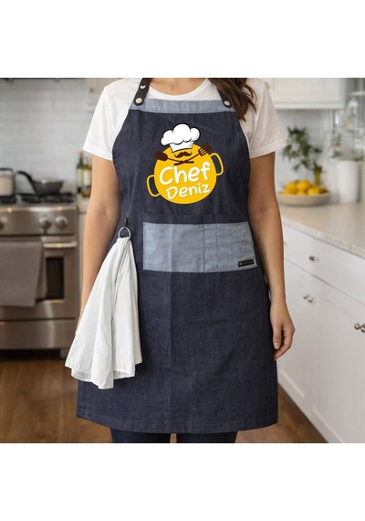 Bk Gift Kişiye Özel İsimli Pamuk Denim Havlu Detaylı Mutfak Önlüğü -7, Aşçı Ve Şef Önlüğü, Ev Hediyesi Kobitmeyencom36591 Bk Gift Renkli