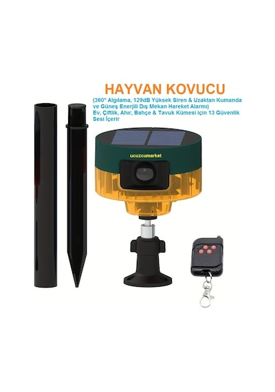 Hayvan Kovucu Güneş Enerjili-uzaktan Kumandalı-360 Algılama 129db Yüksek Siren-hareket Algılama