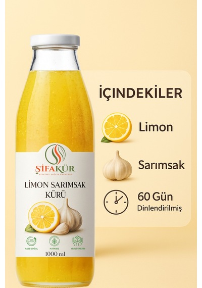 Şifakür Limon Sarımsak Kürü 60 Gün Dinlendirilmiş Doğal İçerikli Geleneksel Formül 1000ml