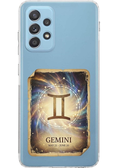 Samsung Galaxy A52 İle Uyumlu Burç Kartları İkizler Tasarımlı Şeffaf Silikon Kılıf Şeffaf