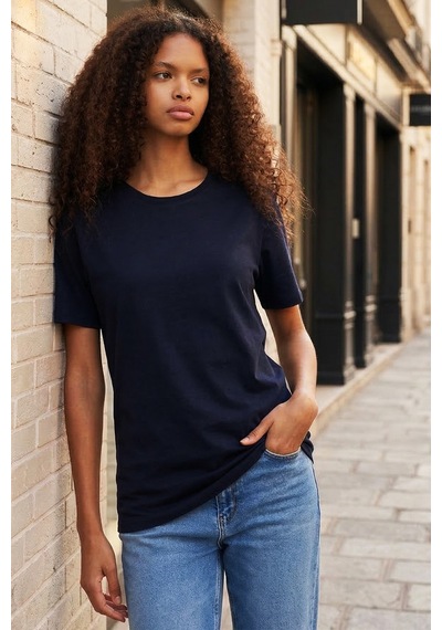 Tudors Unisex Slim Fit Dar Kesim %100 Pamuk Yumuşak Dokulu Lacivert Bisiklet Yaka Tişört-31081 Lacivert