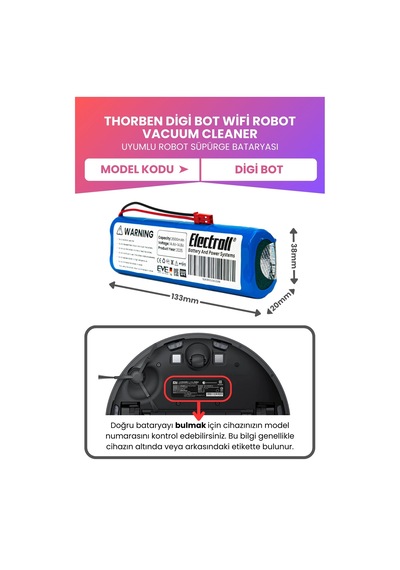 Thorben Digi Bot Wifi Robot Vacuum Cleaner Uyumlu Batarya Maksimum Kapasite 3500mah Batarya