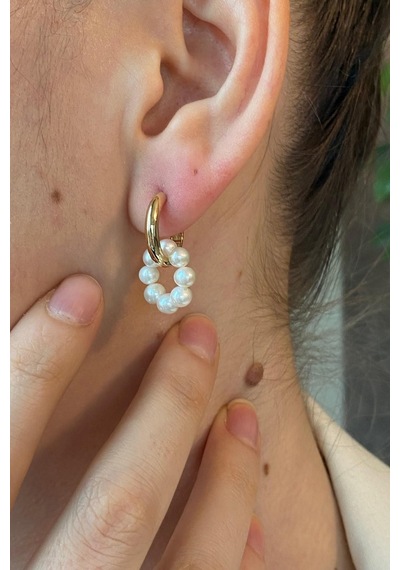 3-4,5 Mm Küçük Halka Geçirmeli Charm Doğal İnci Küpe Gold