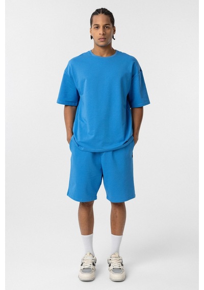 Basic Oversize Şort Takım Mavi