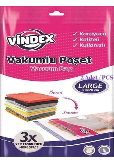 Vindex Vakumlu Poşet L 2'li 50 70 Cm Şeffaf