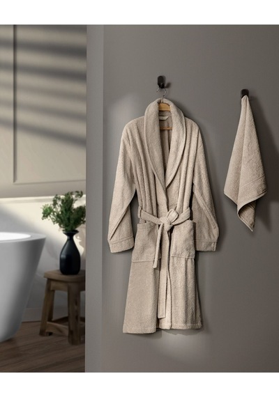 Madame Coco Avril Şalyaka Unisex Bornoz Set Bej