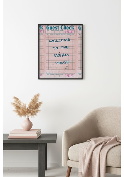 Doğal Ahşap Çerçeveli Retro Tablo - Dream House Temalı Hoş Geldiniz Huhu2556
