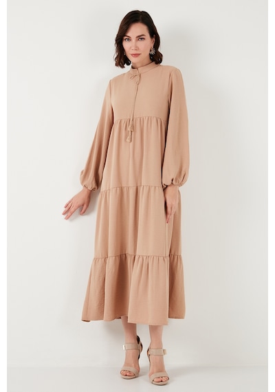 Lela Modest Regular Fit Dik Yaka Uzun Bayan Elbise 611El545 Camel