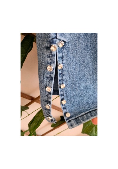 Çınar Boutique Paçası Taşlı Kot Pantolon Mavi Mavi