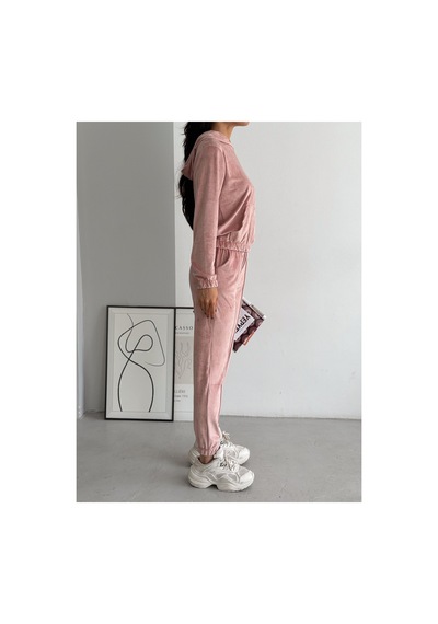 Winmoda34 Kadife Eşofman Takımı Kapişonlu Fransız Kadife Yumoş Toz-pembe