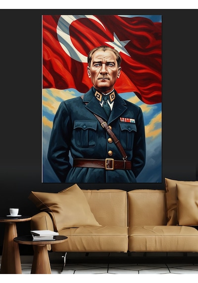 Mareşal Üniformasıyla Atatürk Ve Bayrak Dekoratif Kanvas - Mdf Ahşap Tablo