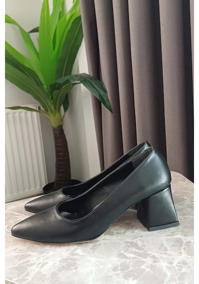 Preshley Kadın Nova Siyah Cilt 6,5 Cm Kalın Topuklu Stiletto Siyah