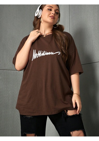 Uyguntarz Unisex İmza Baskılı Tasarım Tshirt Kahverengi
