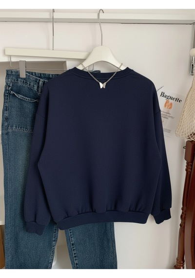 Uyguntarz Unisex Eternal Light Baskılı Tasarım Oversize Bisiklet Yaka Sweatshirt Lacivert