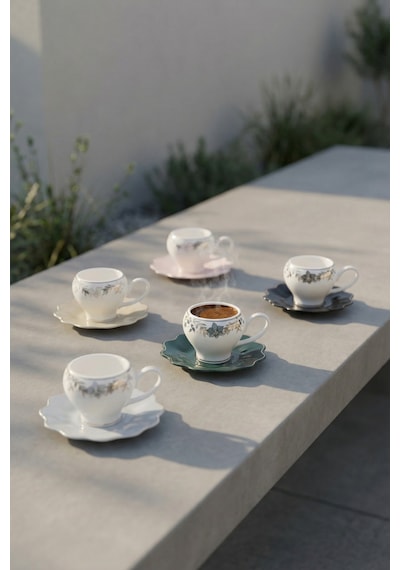 Melora 6 Kişilik Porselen Kahve Fincanı Takımı - 90 Ml Renkli