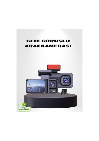 Üç Kameralı Dash Cam 170 Geniş Açılı Full Hd Gece Görüşlü - Hs08379200-3179