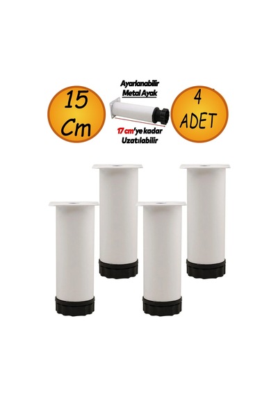 Bro Ayarlanabilir Mobilya Kanepe Koltuk Metal Destek Yükseltici Ayağı 15 Cm Beyaz Ayakları 4 Adet. B Diğer