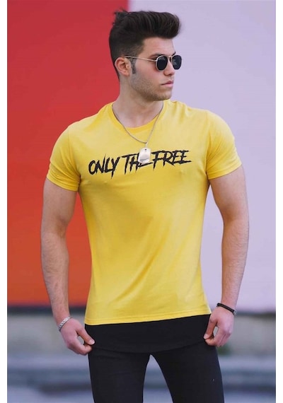Madmext Sarı Baskılı Erkek Tişört 4597