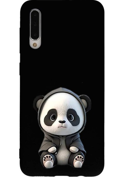 Samsung Galaxy A50s İle Uyumlu Sevimli Panda 0214d Tasarımlı Siyah Lansman Kılıf Çok Renkli