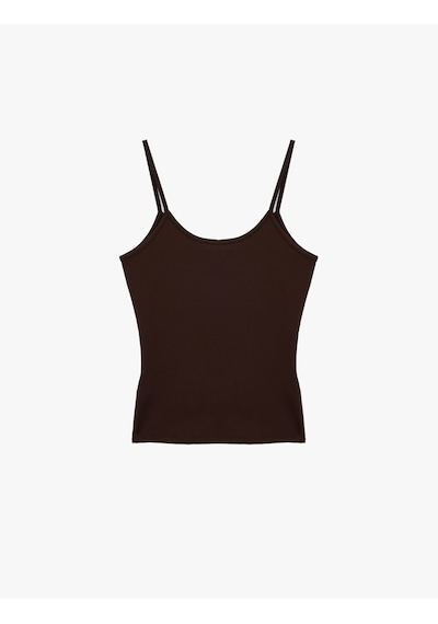 Koton U Yaka Kolsuz Slim Fit Basic Atlet Kahverengi 6sal30058ık Kahve