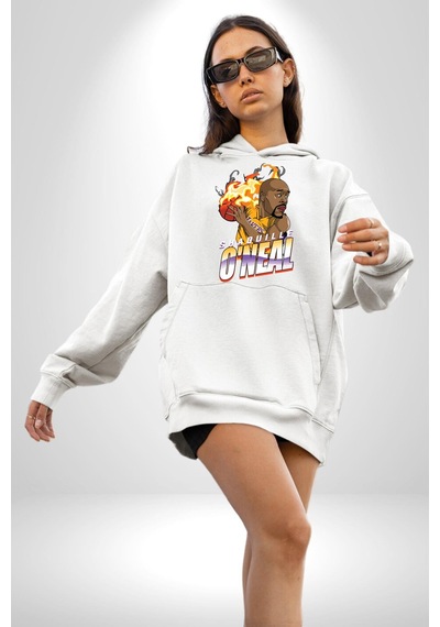Basketbol Shaquille Oneal Star Ateş Topu Kadın Erkek Beyaz Kapüşonlu Sweatshirt Hoodie Beyaz