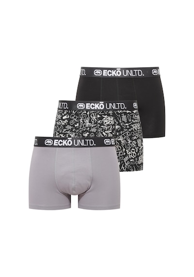 U.S. Polo Assn. Ecko Siyah - Gri - Baskılı 3'lü Boxer Siyah - Gri - Baskılı