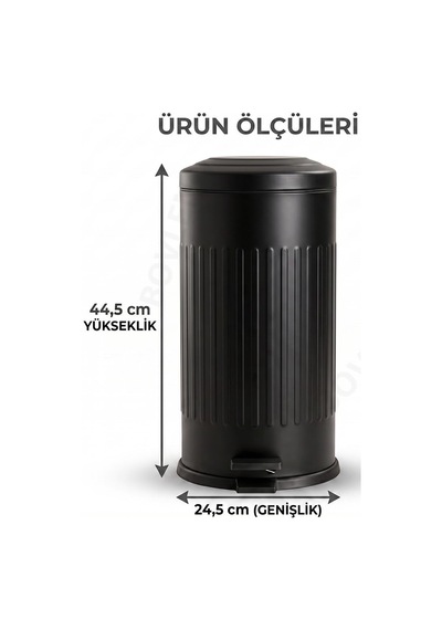 16 Litre Vintage Siyah Metal Çöp Kovası - 44.4 X 24.5 Cm, Çıkarılabilir Kova Metal Çöp Kutusu, Çöp Sepeti, Sı