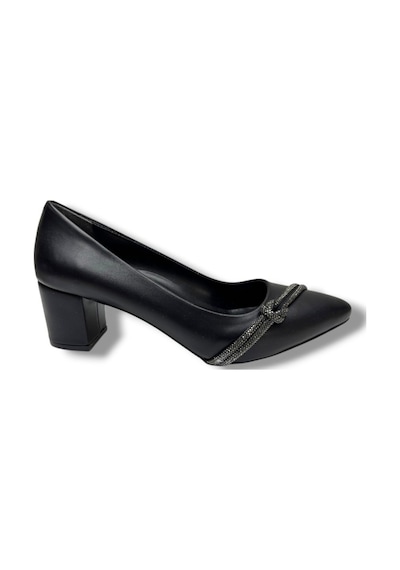 C-shoes Cv137-26 Cilt Deri Düğüm Taşlı Kalın Topuk Kadın Ayakkabı 41-42 Siyah