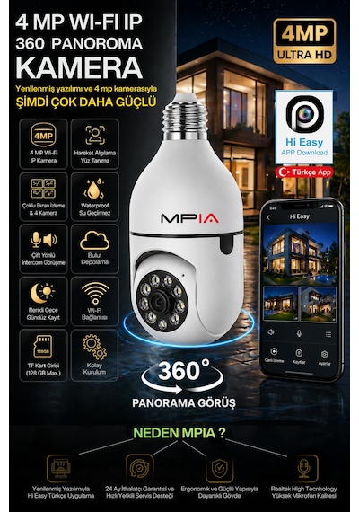 4 Mp Yeni Versiyon Wifi 360 Panoramik Ampul Kamera Gece Görüş Ses Akıllı Hareket Algılayıcı Güvenlik Kamerası