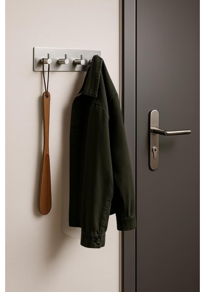 4'lü Paslanmaz Çelik Banyo Askısı, 4 Kancalı Kendinden Yapışkanlı Vidasız Duvar Askılığı, Havlu Bornoz Mutfak Askısı, 32 X 5 Cm, Gümüş Diğer