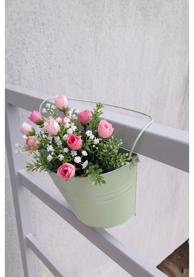 Metal Askılı Balkon Saksısı Mint Yeşili - Dekoratif Çiçeklik