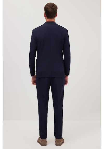 Tudors Erkek Regular Fit Lacivert Esnek Likralı Kumaş Mono Yaka Torba Cepli Takım Elbise-41311 Lacivert