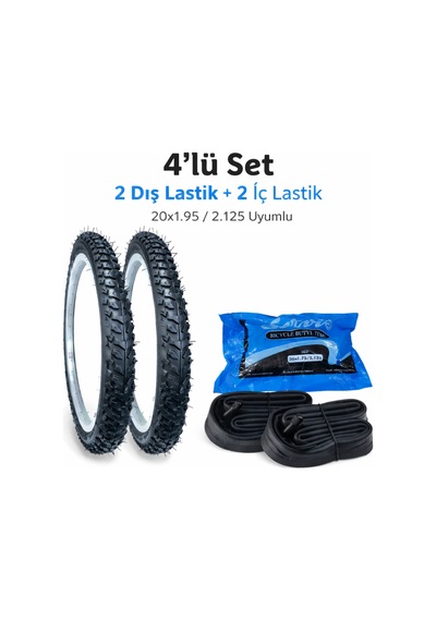 20x1.95 Bisiklet Dış Lastik Ve İç Lastik Seti 4 Parça 2+2 Kalın Diş Çocuk Bisikleti Uyumlu