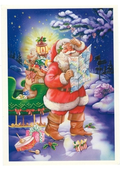 Kartpostal 4 Lü Yılbaşı Noel Baba