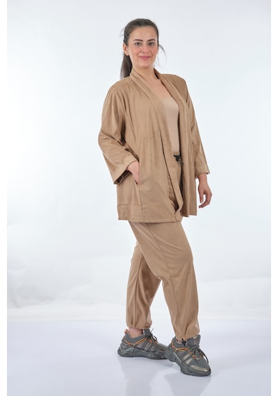Vedi-Bb 22233821 Uzun Kollu Camel Kadın Ceket Çok Renkli