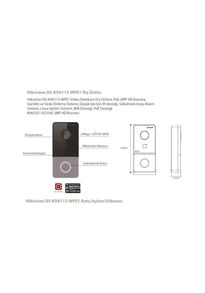 Hikvision Ds-Kv6113-Wpe1 Villa Tipi Ip Interkom Dış Ünite