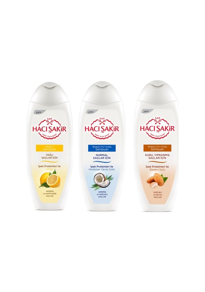 Hacı Şakir Şampuan 500 Ml 3 Lü Karma Set / Limon - Hindistan Cevizi - Badem Tüm Saçlar