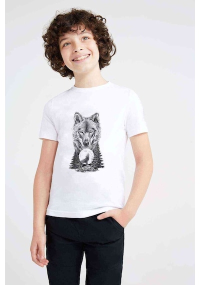 Tshirthane Kurt Dolunay Baskılı Unisex Çocuk Beyaz T-Shirt