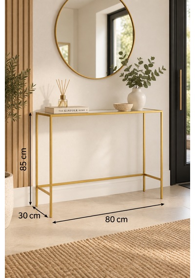 Teknor Gold Metal Şeffaf Camlı Modern Dresuar 80cm