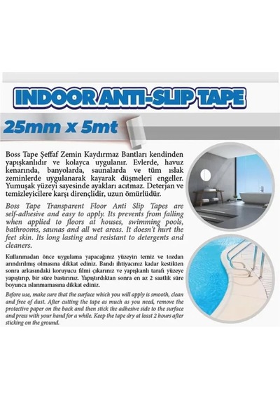 İç Mekan Zemin İçin Kaydırmaz Bant Şeffaf 25mm X 5mt
