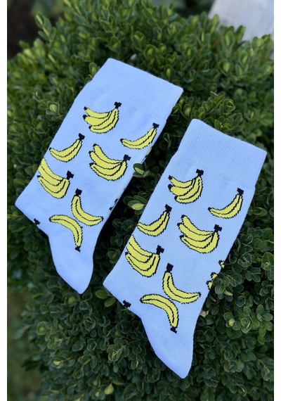 Lousocks Unisex Muz Desenli Açık Mavi Soket Çorap