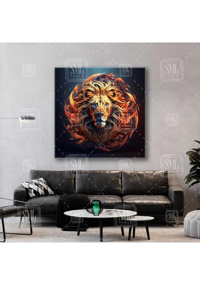 Ormanlar Kralı Ateş Yeleli Aslan Kanvas Tablo 60 X 60 Cm