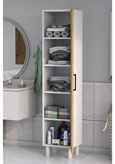 5 Raflı Banyo Boy Dolabı Beyaz Çam Atlantik Çam - Beyaz